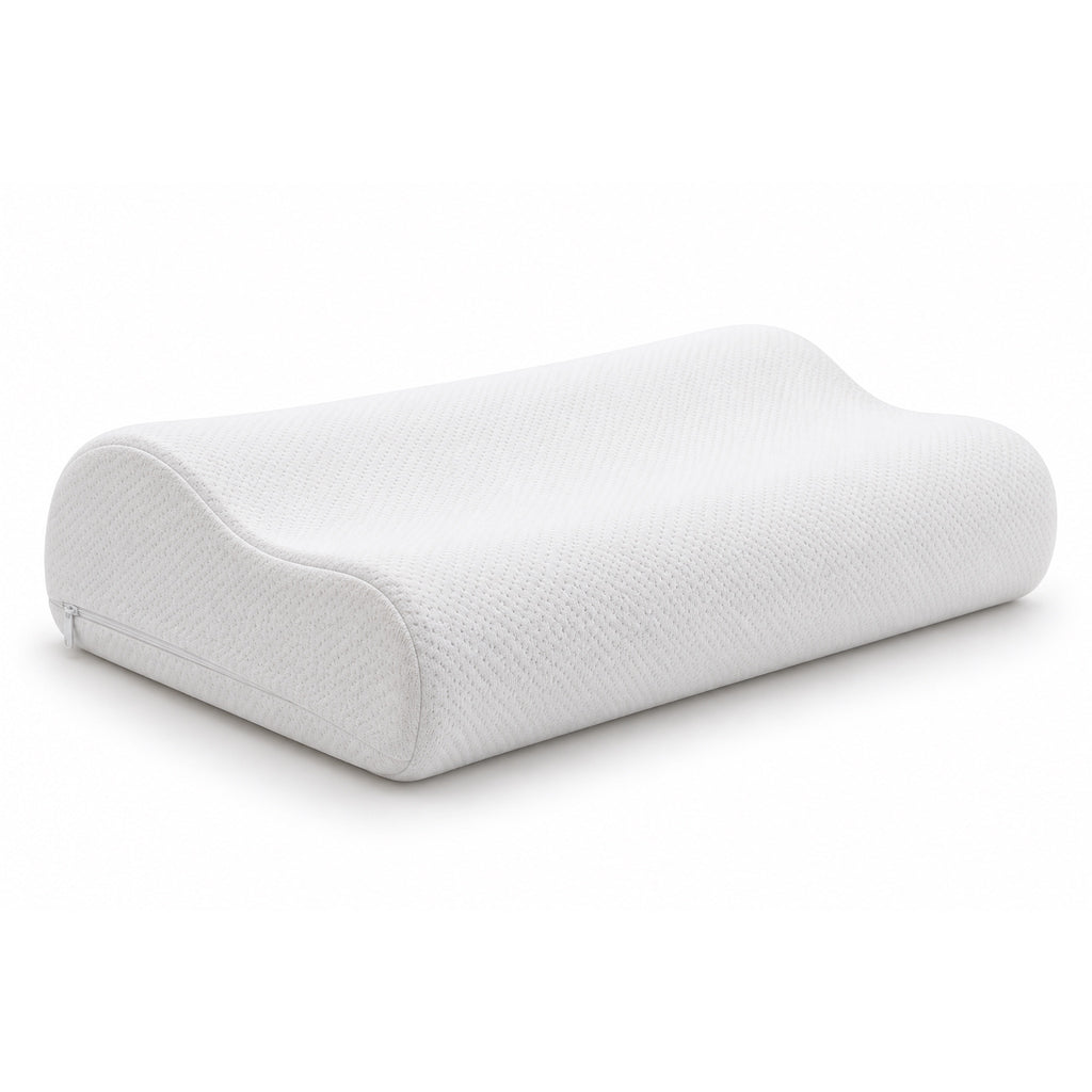 White contoured memory foam pillow