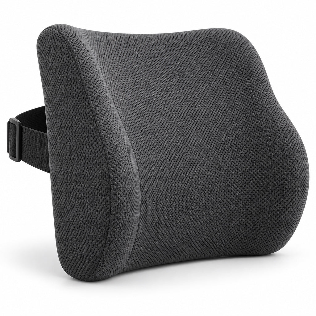 Memory foam lumbar support cushion with grey mesh cover