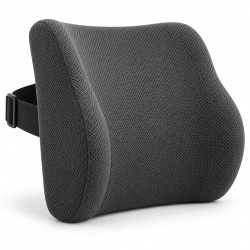 Memory foam lumbar support cushion with grey mesh cover